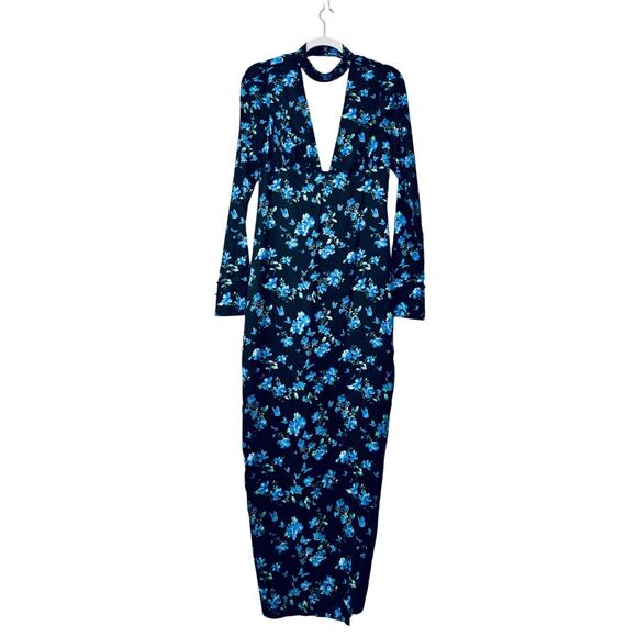 Majorelle Stellina Dress Floral Choker Neckline Backless Long Gown with Slit - Picture 2 of 14